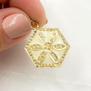 Diamond Sterling Silver Hexagon Flower Enamel Pendant